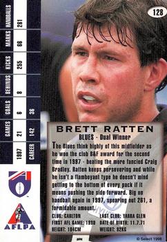 1998 Select AFL Signature Series #128 Brett Ratten Back